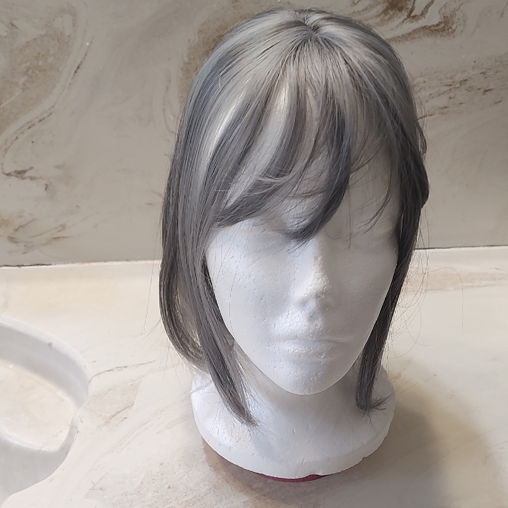 Gray Layered Women's Topper Wig with Side Bangs - Unbranded